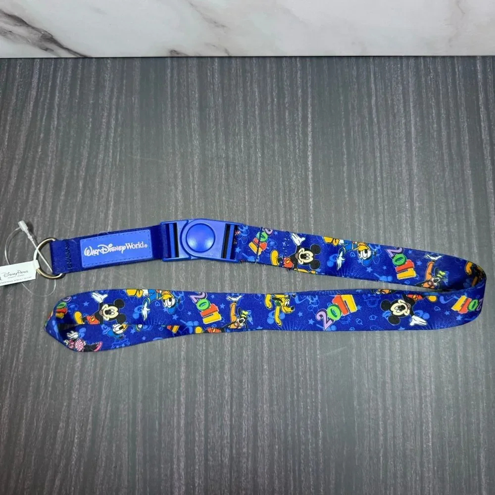 2011 Disney Blue Pin Trading Lanyard with Characters & Detachable Ring